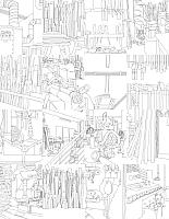 Eva Früh, artist: holzwerkstatt, installation, auswahl aus 130 zeichnungen